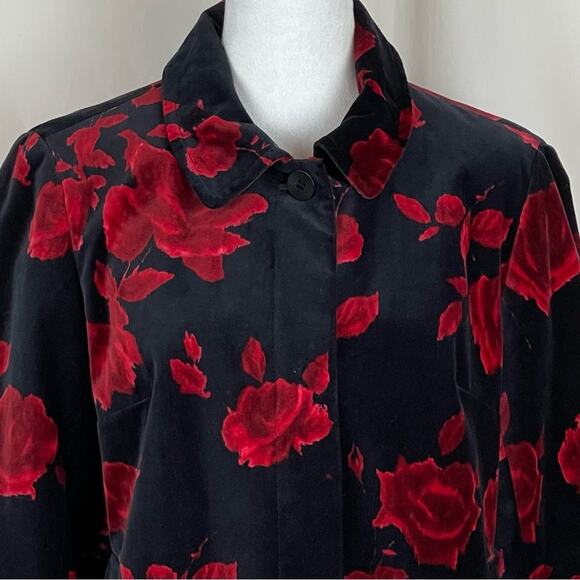 Talbots Black W Red Floral Pure Cotton Velvet Party Event Jacket NWOT Size 10 - Picture 3 of 12